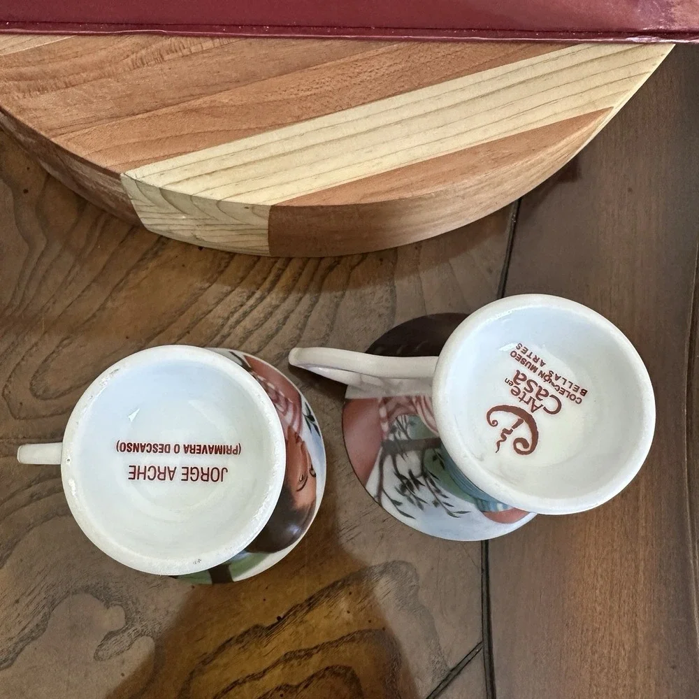 Jorge Arche Arte Casa Collection Espresso Cups‎ Saucer Set Multicolor Box Signed